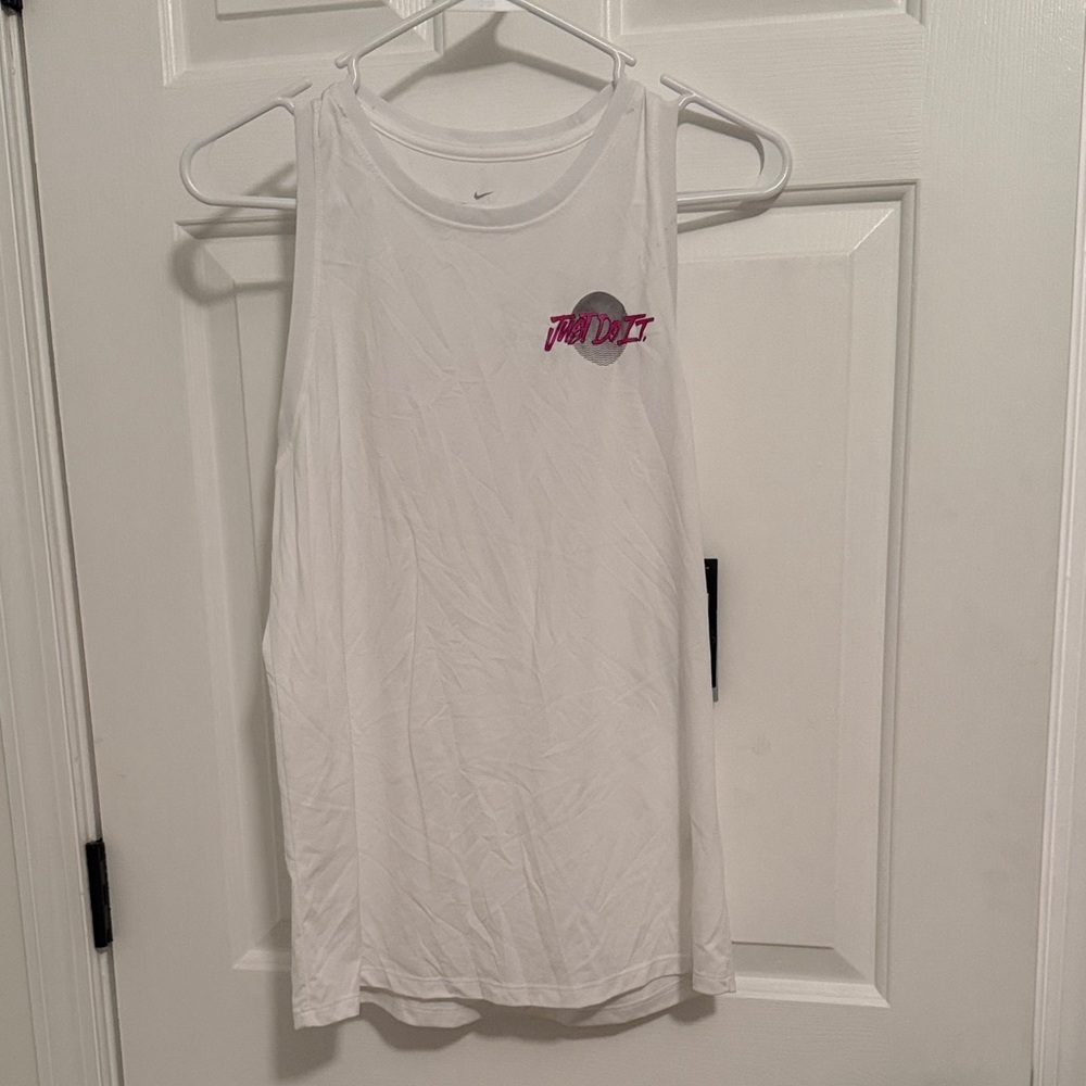 Women’s Nike White Tank Top with Pink Logo